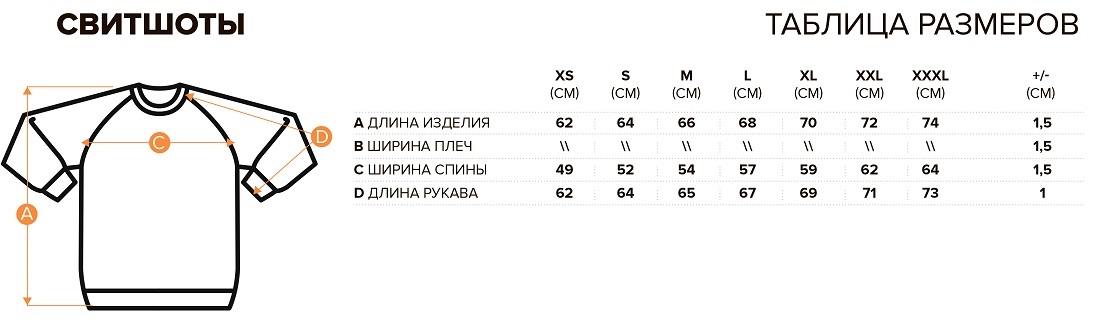 Размеры свитшотов: Размерная сетка толстовок и свитшотов