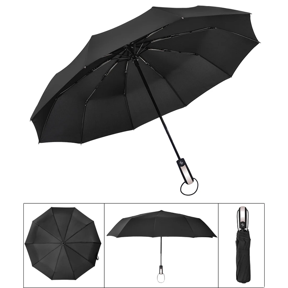 1Pc Wind Resistant Fully Automatic Three Folding Umbrella Male Commercial Compact Large Strong Frame Windproof 10Ribs 