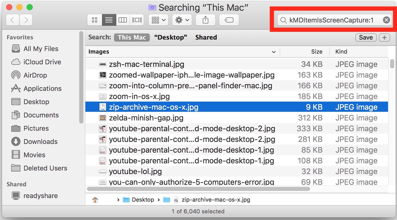 Find only screenshots on Mac