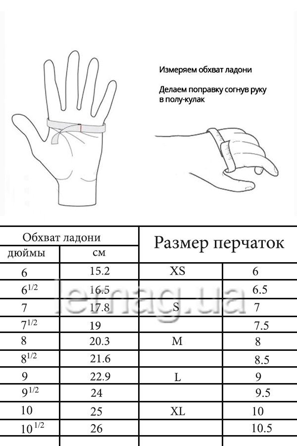 Обхват перчаток размер