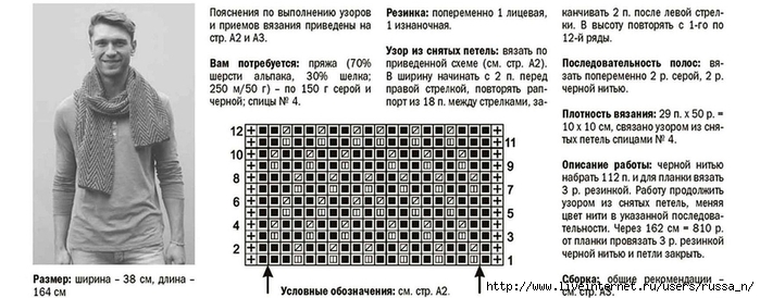 Ширина мужского шарфа связанного резинкой: двусторонний, двухцветный, ажурный, восточный; узор для мужского шарфа art-textil.ru