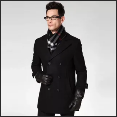 черное мужское пальто короткое с шарфом