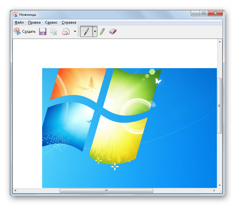 Интерфейс стандартной утилиты Ножницы в Windows 7