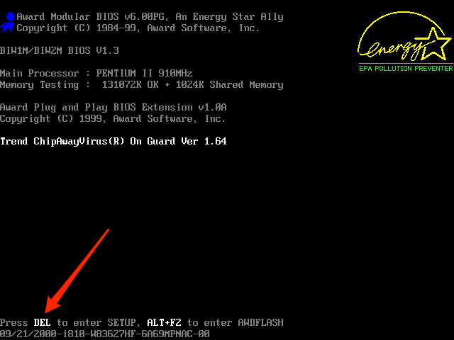 Для входа в раритетный Award BIOS необходимо нажать DEL при загрузке компьютера