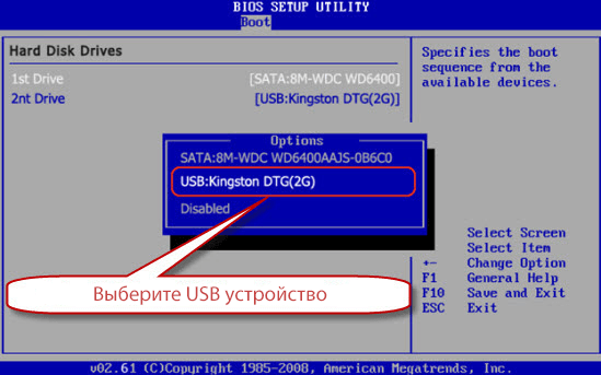 Hard Disk Drives в AMI BIOS - выбор устройства