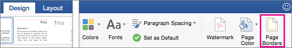 On the Design tab, the Page Borders option is highlighted
