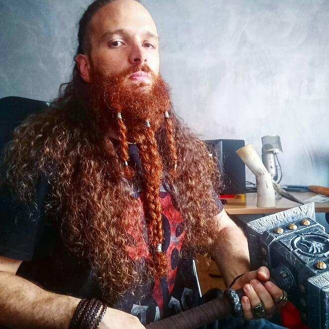 Braided Beard With Long Curly Hair