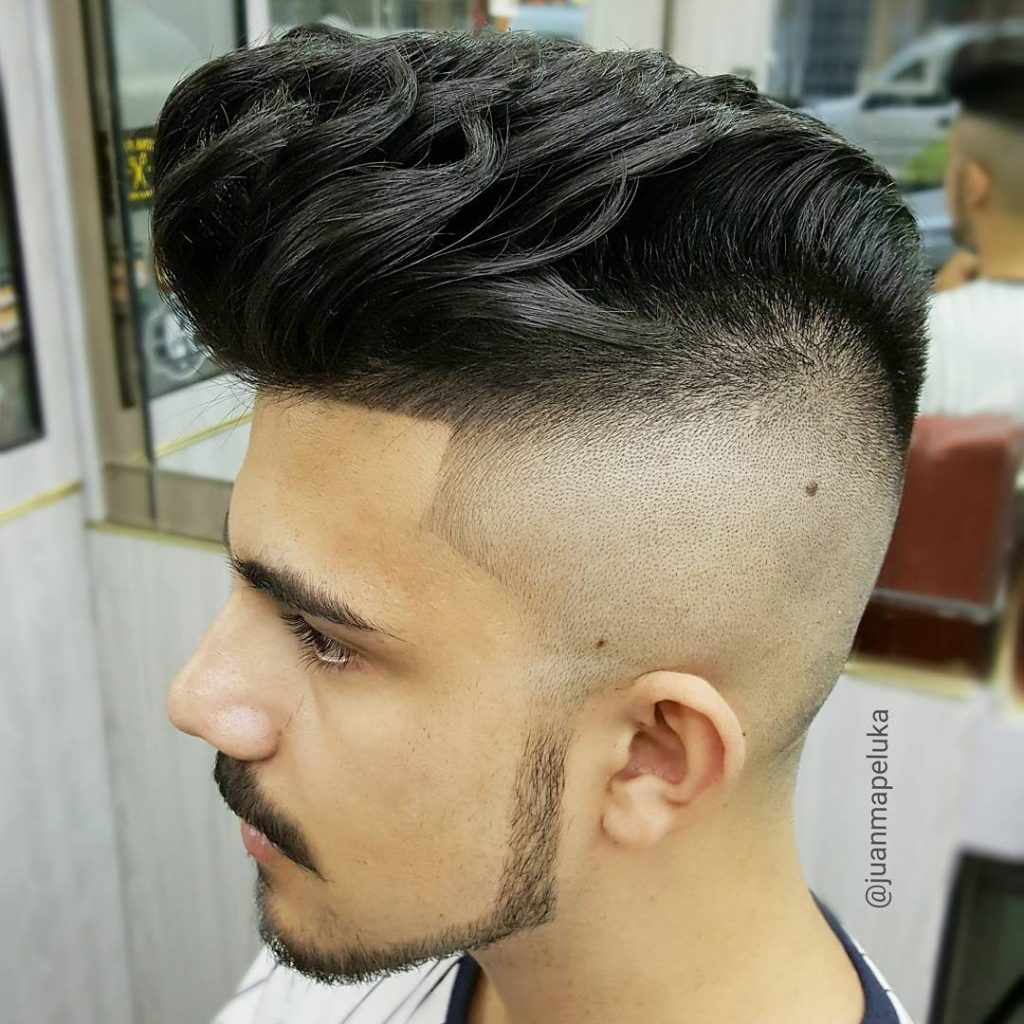 high skin fade pompadour haircut for men