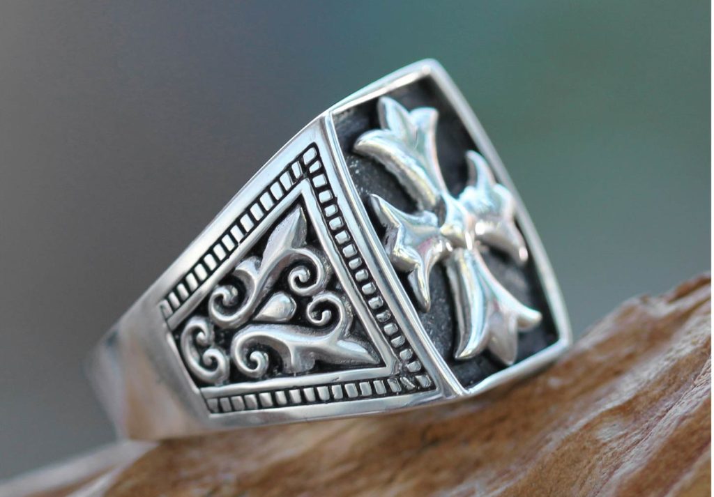  Cross Signet Sterling Silver Ring for Men, 