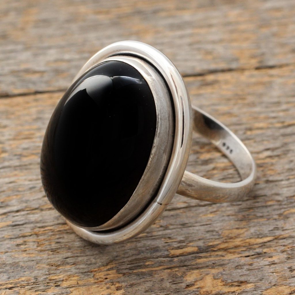 Fair Trade Sterling Silver and Onyx Cocktail Ring, 