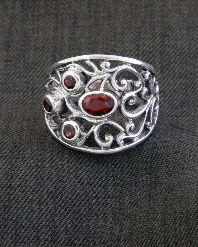 Sterling Silver and Garnet Ring from Indonesia, 