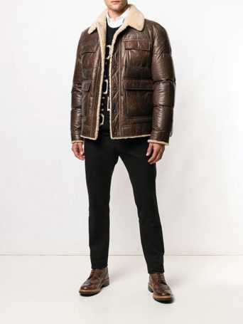 Фото зимних мужских кожаных курток – фирменные, коричневые, черные, с мехом, бомберы, Armani
